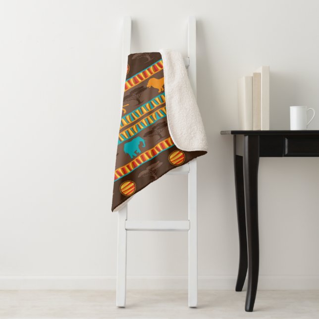 African Tribal animals pattern Sherpa Blanket (In Situ)