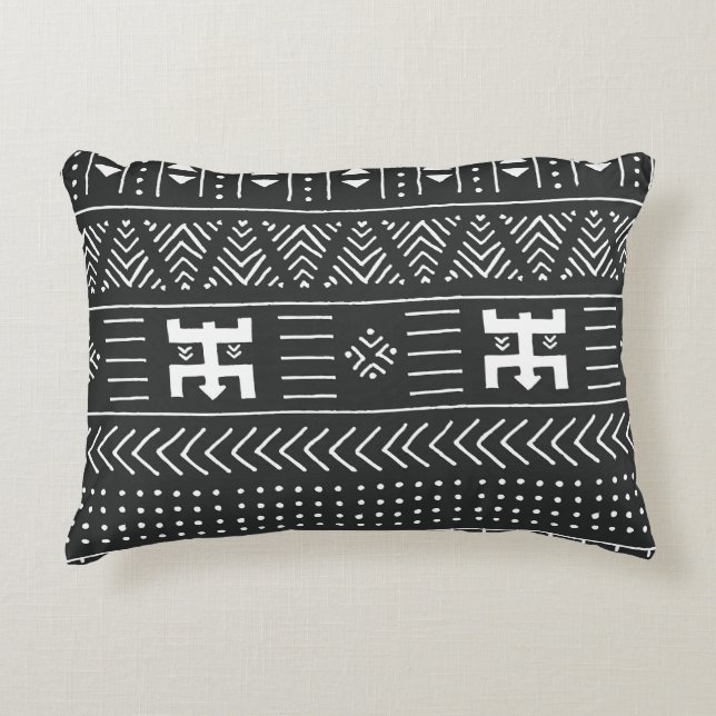 African Tribal Art: Geometric Black & White Decorative Cushion (Front)