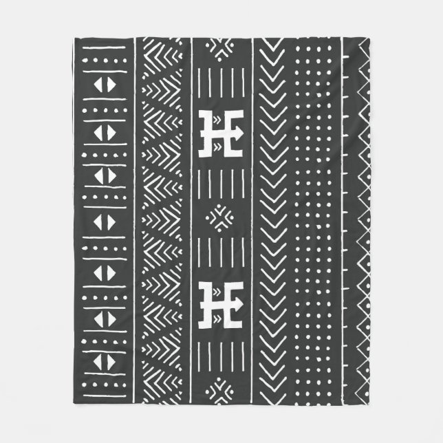 African Tribal Art: Geometric Black & White Fleece Blanket (Front)