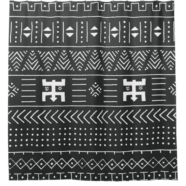 African Tribal Art: Geometric Black & White Shower Curtain (Front)