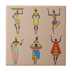 African Tribal art ladies colourful ethnic fashion Tile