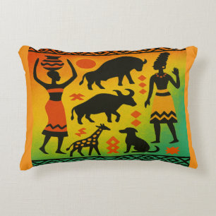 African Tribal Art Throw Pillow – Bold Silhouettes