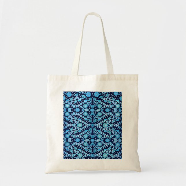 African Tribal Batik Blue Tote Bag (Front)