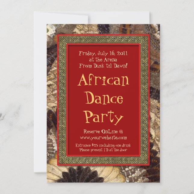 African Tribal Beat Dance Party Butterfly Wings Invitation (Front)