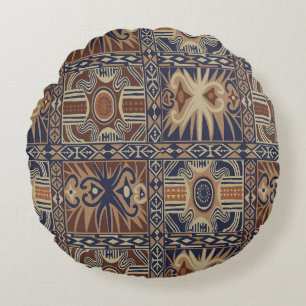 African Tribal Contemporary Collage Round Cushion
