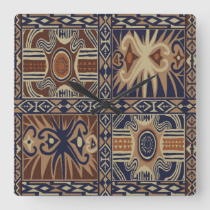 African Tribal Contemporary Collage Square Wall Clock