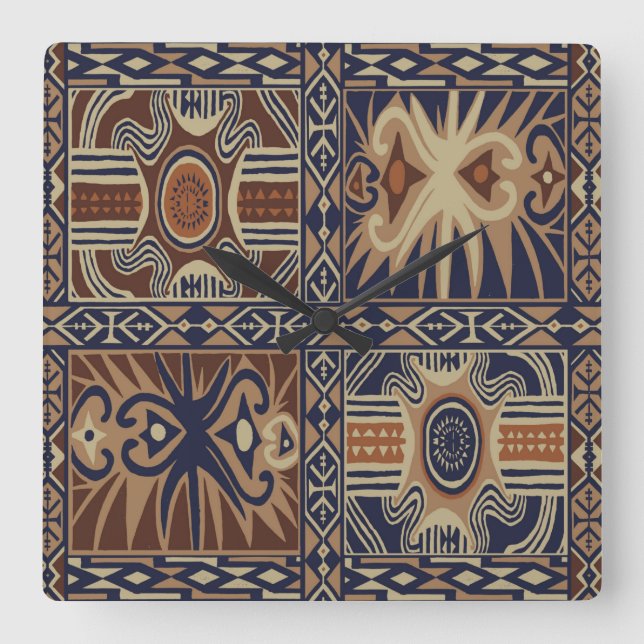 African Tribal Contemporary Collage Square Wall Clock (Front)