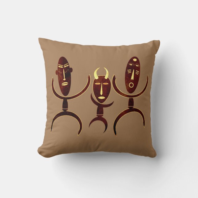 African tribal dance scene rock carving cushion (Front)