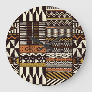 African tribal fabric, abstract vintage. large clock