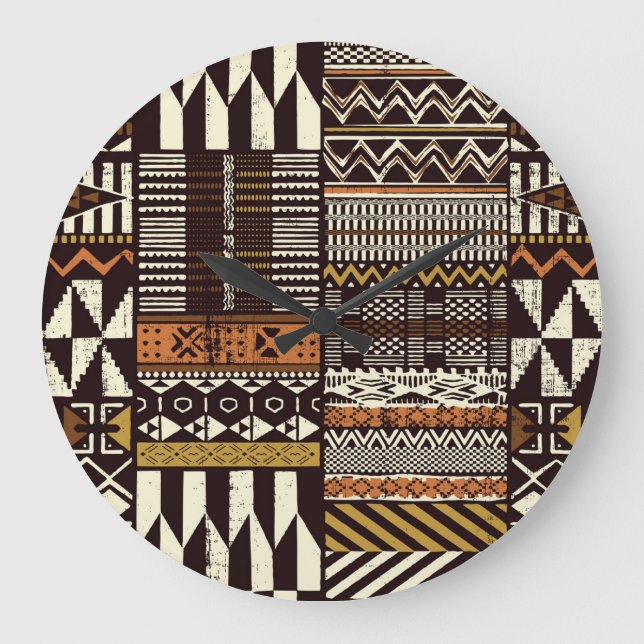 African tribal fabric, abstract vintage. large clock (Front)