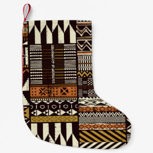 African tribal fabric, abstract vintage. small christmas stocking