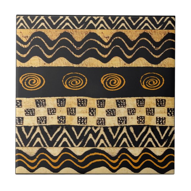 African Tribal Graphic Tile Design - Rust Black (Front)