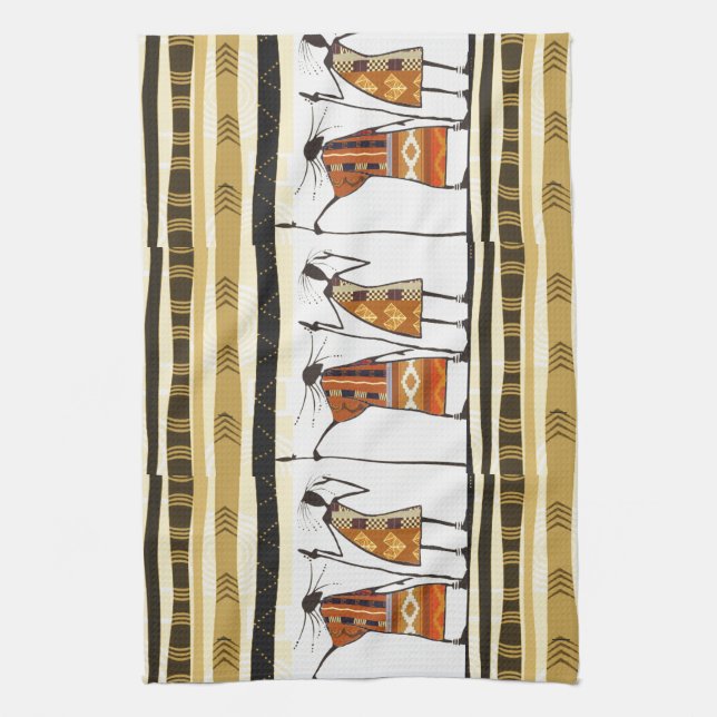 African Tribal Hunters Graphic Tea Towel (Vertical)