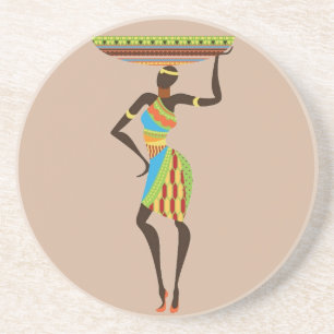 African Tribal Lady with basket tribal art Coaster
