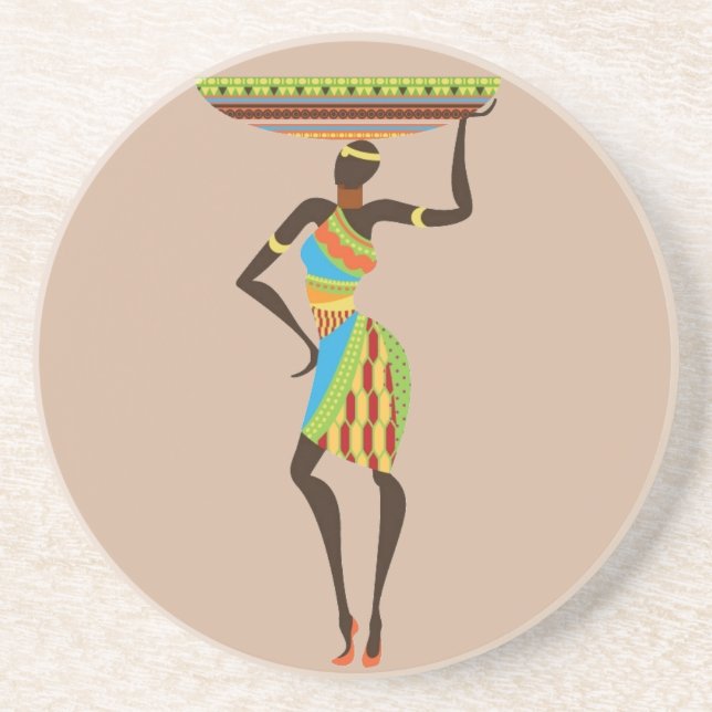 African Tribal Lady with basket tribal art Coaster (Front)