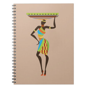 African Tribal Lady with basket tribal art Notebook