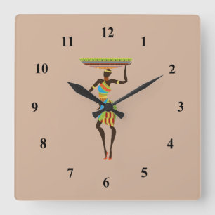 African Tribal Lady with basket tribal art Square Wall Clock