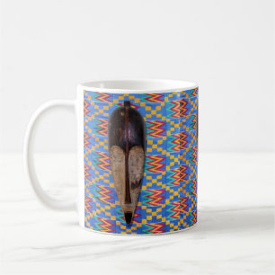African Tribal Mask Blue Yellow Kente Coffee Mug