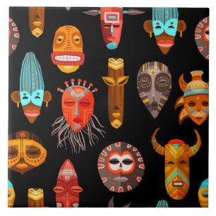 African tribal mask ceramic tile