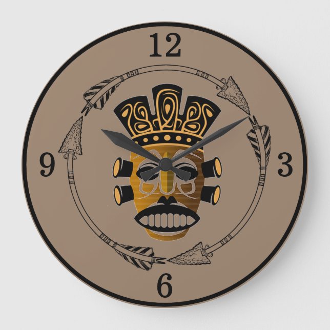 African Tribal Mask Large Clock (Front)