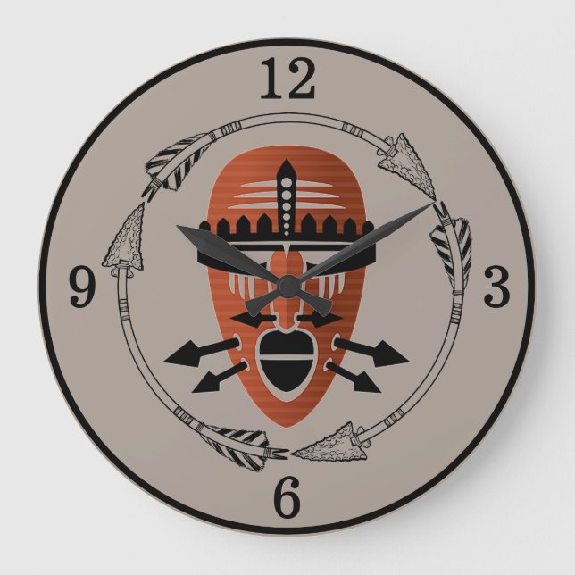 African Tribal Mask Large Clock (Front)