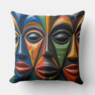 African Tribal Mask Trio Dynamic Symmetry Cushion