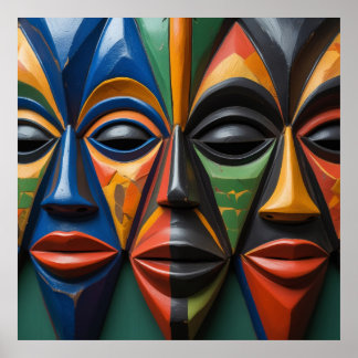 African Tribal Mask Trio Dynamic Symmetry Poster