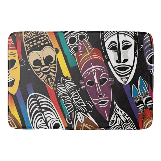African Tribal Masks Colourful Bath Mat (Front)