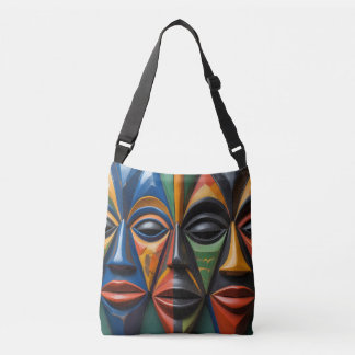 African Tribal Masks Trio  Dynamic Symmetry   Crossbody Bag