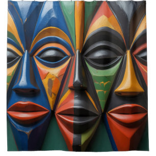 African Tribal Masks Trio Dynamic Symmetry Shower Curtain
