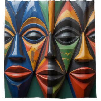African Tribal  Masks Trio Dynamic Symmetry Shower Curtain