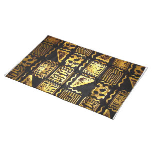 African Tribal Mud Cloth Graphic  In Gold Placemat