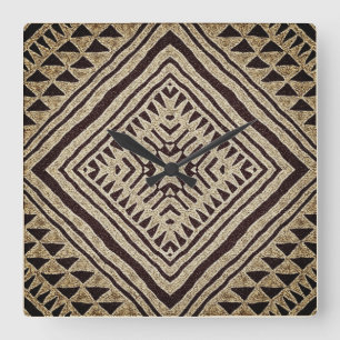 African Tribal Mud Cloth Motif Square Wall Clock