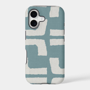 African Tribal Mudcloth White Blue Linen Look