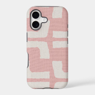 African Tribal Mudcloth White Pink Linen Look