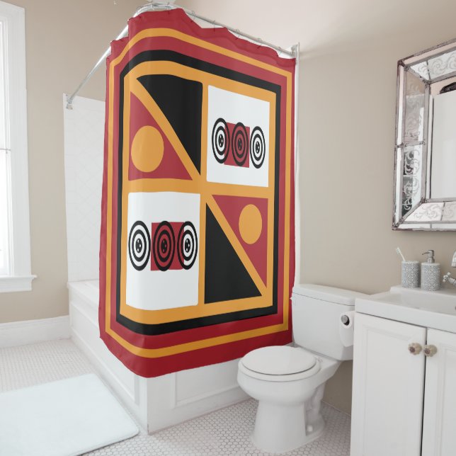 African tribal ornate pattern shower curtain (In Situ)