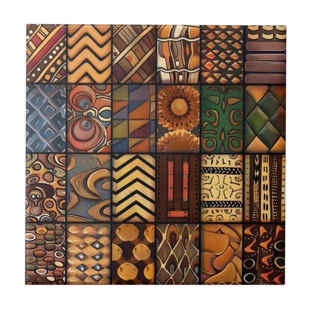 African Tribal Pattern Ceramic Tile (Front)