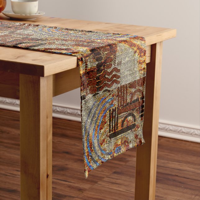 African Tribal Pattern Print Short Table Runner (In Situ)