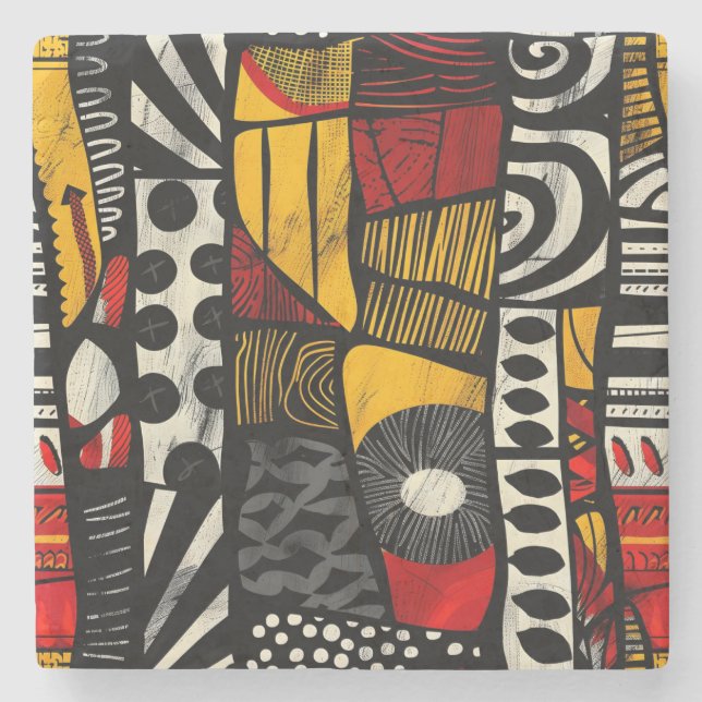 African Tribal Pattern Stone Coaster (Front)