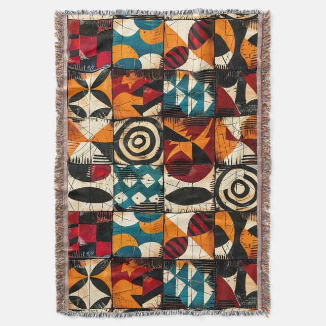 African Tribal Pattern Throw Blanket (Front Vertical)