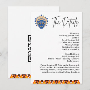 African Tribal Pattern Wedding Details QR Code Enclosure Card