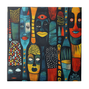 African tribal pattern with idols. ceramic tile