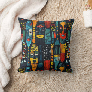 African tribal pattern with idols. cushion