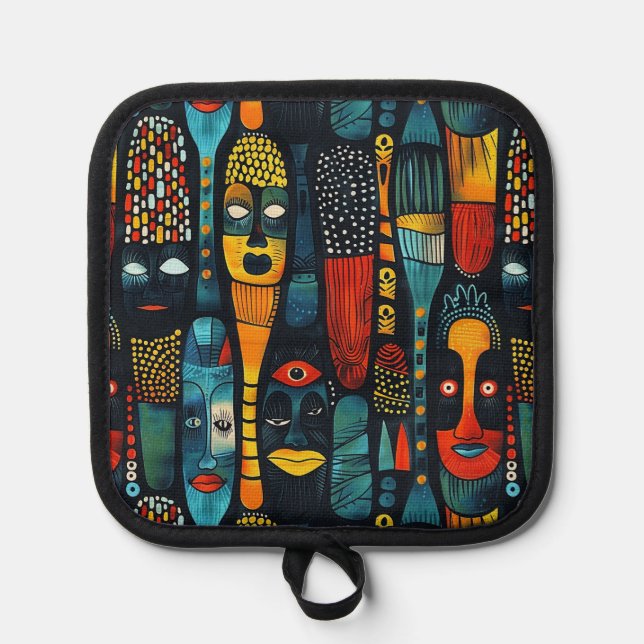 African tribal pattern with idols. pot holder (Front)