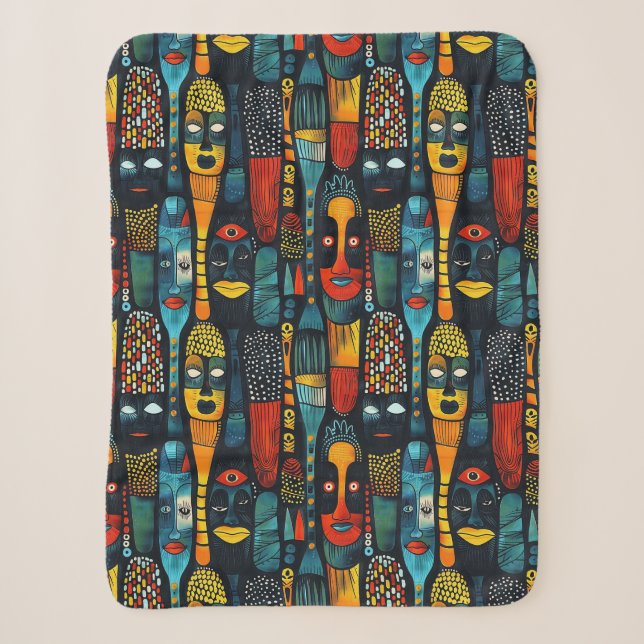 African tribal pattern with idols. sherpa blanket (Front)