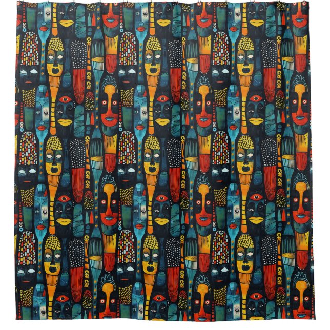 African tribal pattern with idols. shower curtain (Front)