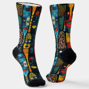 African tribal pattern with idols. socks
