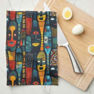 African tribal pattern with idols. tea towel