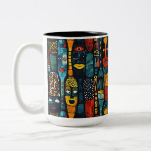African tribal pattern with idols. Two-Tone coffee mug