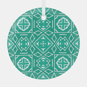 African Tribal Print Ikat Pattern Glass Tree Decoration